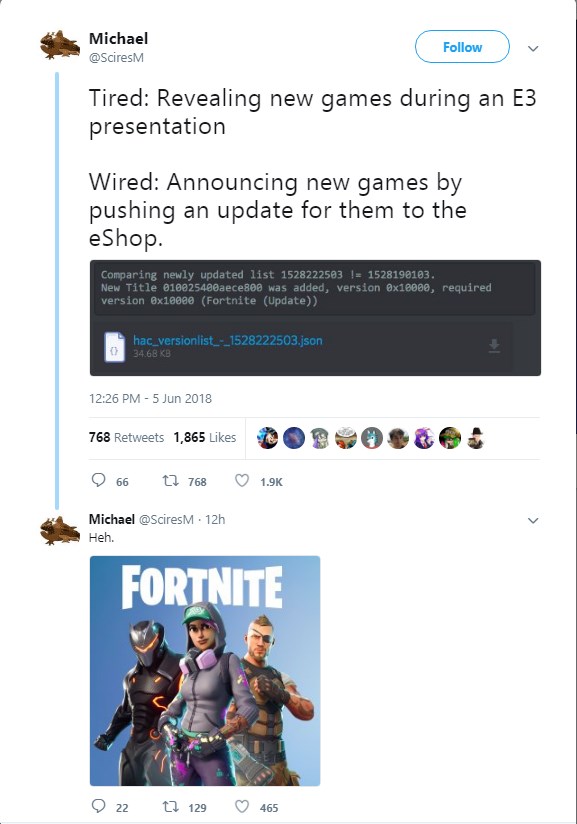 Fortnite Switch eShop Tweet