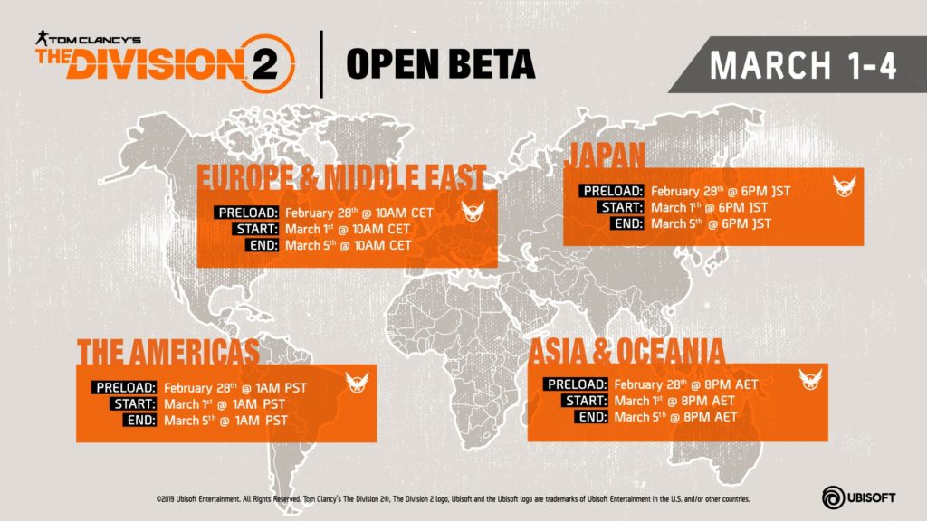 The Division 2 Open Beta Time Table